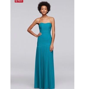 Strapless long mesh fit and flare dress